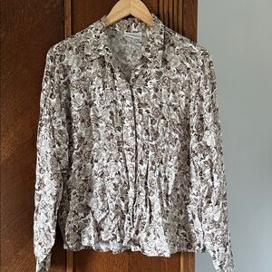 Vintage Liz Claiborne Brown and White Floral Button Down Shirt Neutral Large
